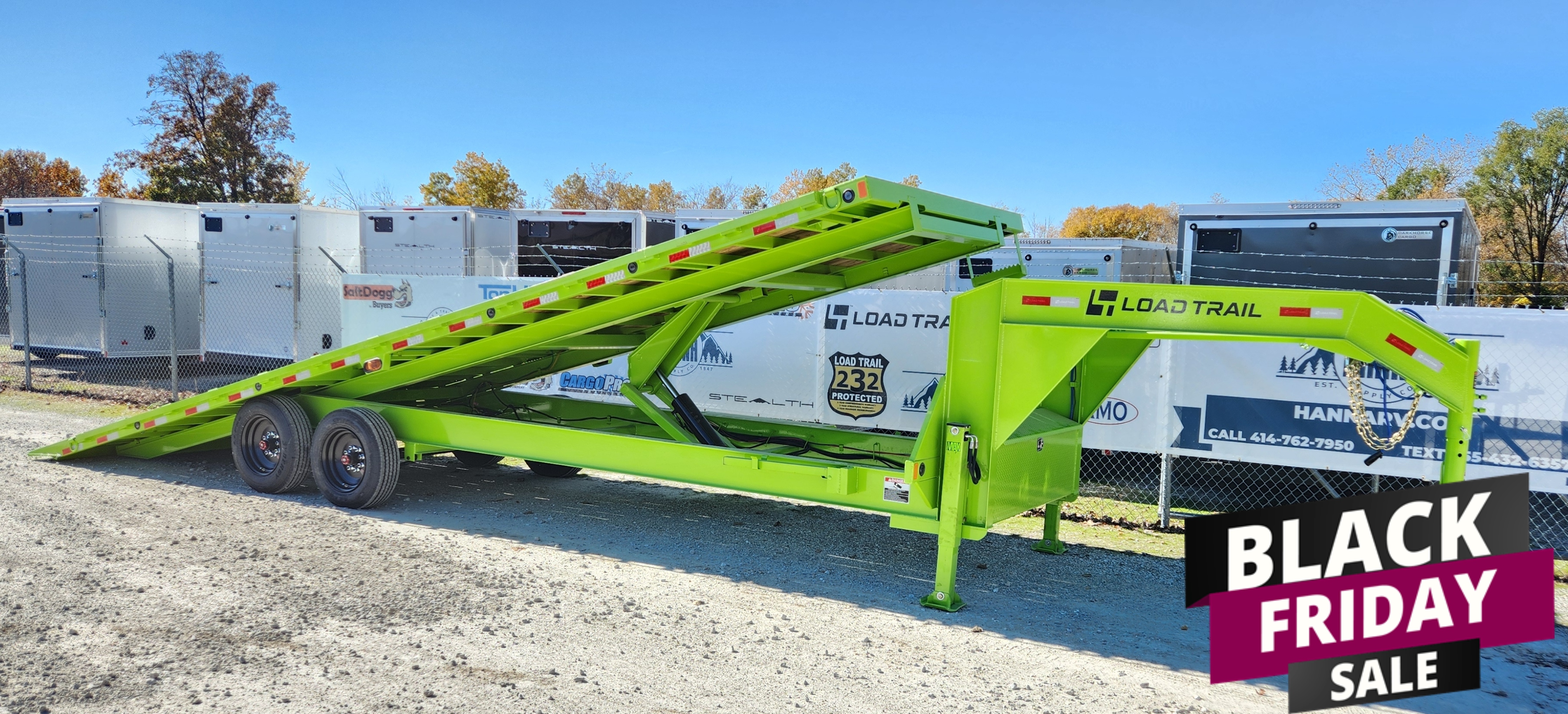 Load Trail 102 x 28 Tandem Axle 16,000 LB Gooseneck Equipment Tilt Deck Trailer- Safety Green